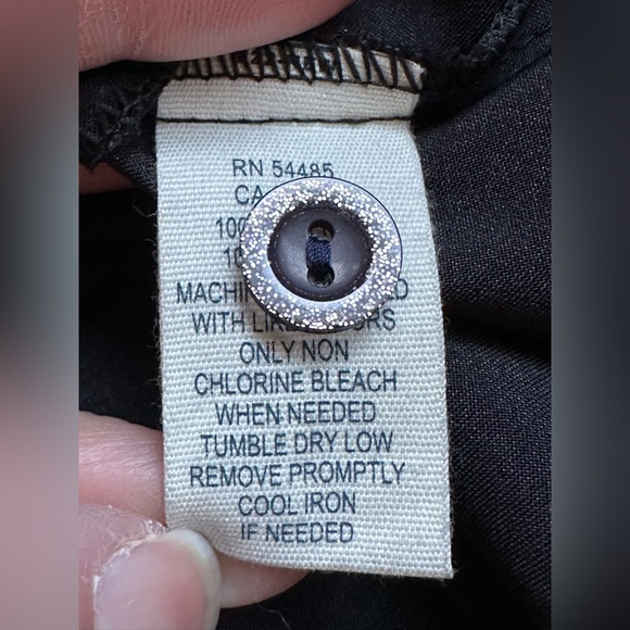 Color Style Black Satin short Striped Sleeves Metal Buttons V Neck Ruffles SZ XL - Picture 10 of 14